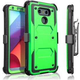 LG G6 Case, [SUPER GUARD] Dual Layer Protection With [Built-in Screen Protector] Holster Locking Belt Clip+Circle(TM) Stylus Touch Screen Pen (Green)